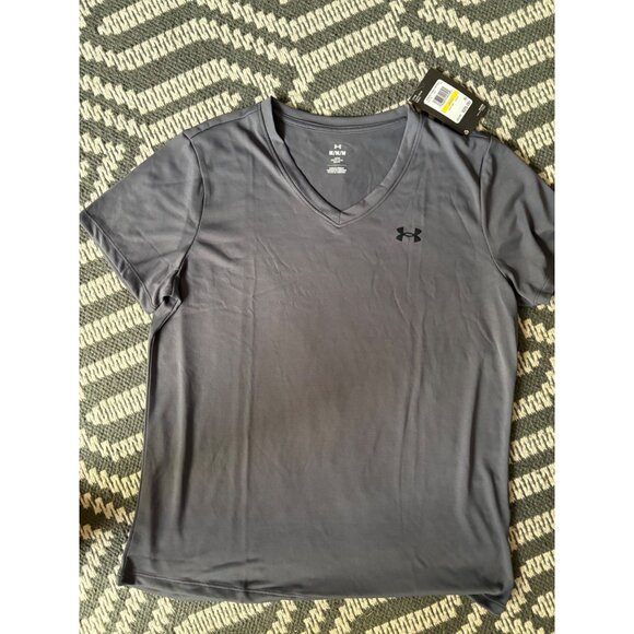 Under Armour Womens V-Neck T-Shirt Gray Size M Recycled Polyester Lightweight Ac - Picture 2 of 4